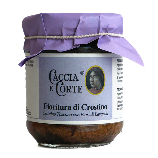 Caccia e Corte Fioritura di Crostino - pasztet z wątróbek z dodatkiem oleju kwiatów lawendy 180g - dostępny w  hurtowni WT Hurt