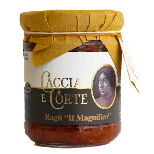 Caccia e Corte Ragù Il Magnifico - toskański sos z mięsa wołowego Chianina i wieprzowego Cinta Senese 180g - dostępny w  hurtowni WT Hurt